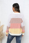 Waffle-Knit Round Neck Dropped Shoulder Color Block Sweater