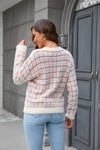 Plaid Round Neck Long Sleeve Pullover Sweater
