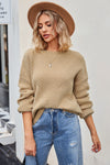 Ribbed Round Neck Dropped Shoulder Knit Top