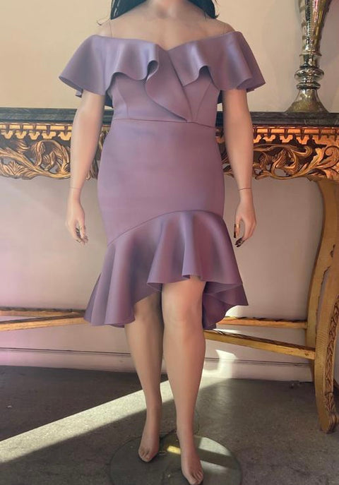 Lorraine Off Shoulder  Hi-Lo Ruffled Dress