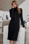 Ribbed Turtle Neck Long Sleeve Sweater Dress