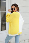 Open Front Contrast Color Balloon Sleeve Cardigan