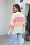 Waffle-Knit Round Neck Dropped Shoulder Color Block Sweater