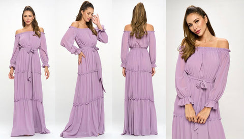 Purple Off Shoulder Maxi Dress