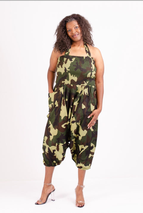 Camouflage Jumpsuit W/Halter Back