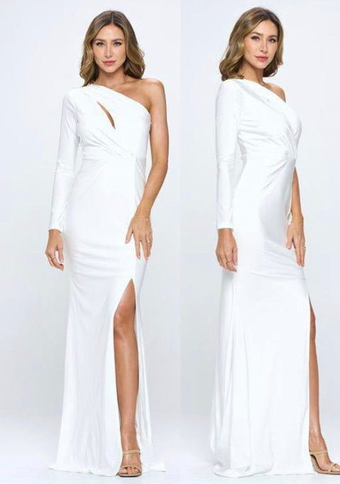 One Shoulder White Formal Dress