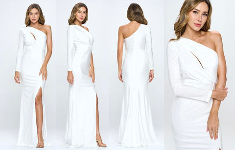 One Shoulder White Formal Dress